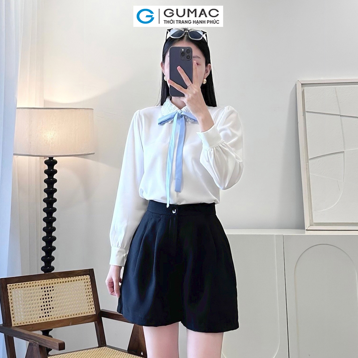 Áo sơ mi cổ ren thời trang GUMAC AE05001