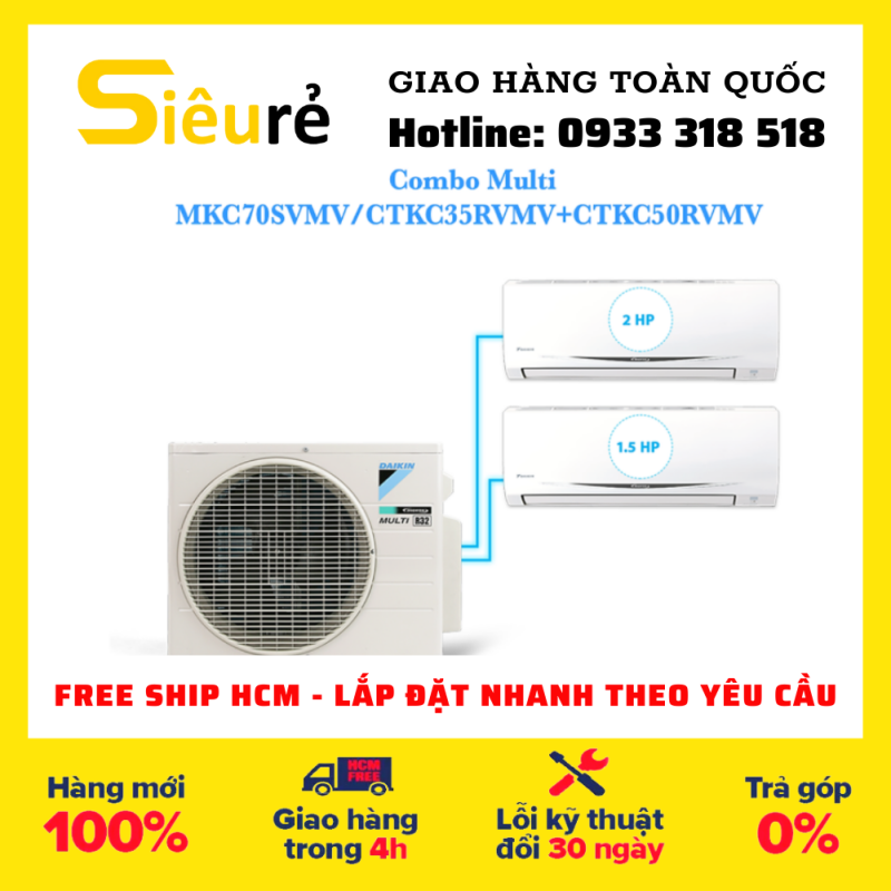 Bảng giá Hệ Thống Máy Lạnh Multi S Daikin MKC70SVMV/CTKC35RVMV+CTKC50RVMV Gas R32 Treo Tường Inverter 1 Chiều Lạnh Hàng Chính Hãng - Điện máy Siêu Rẻ