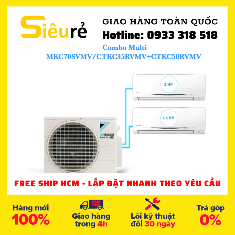 Hệ Thống Máy Lạnh Multi S Daikin MKC70SVMV/CTKC35RVMV+CTKC50RVMV Gas R32 Treo Tường Inverter 1 Chiều Lạnh Hàng Chính Hãng - Điện máy Siêu Rẻ