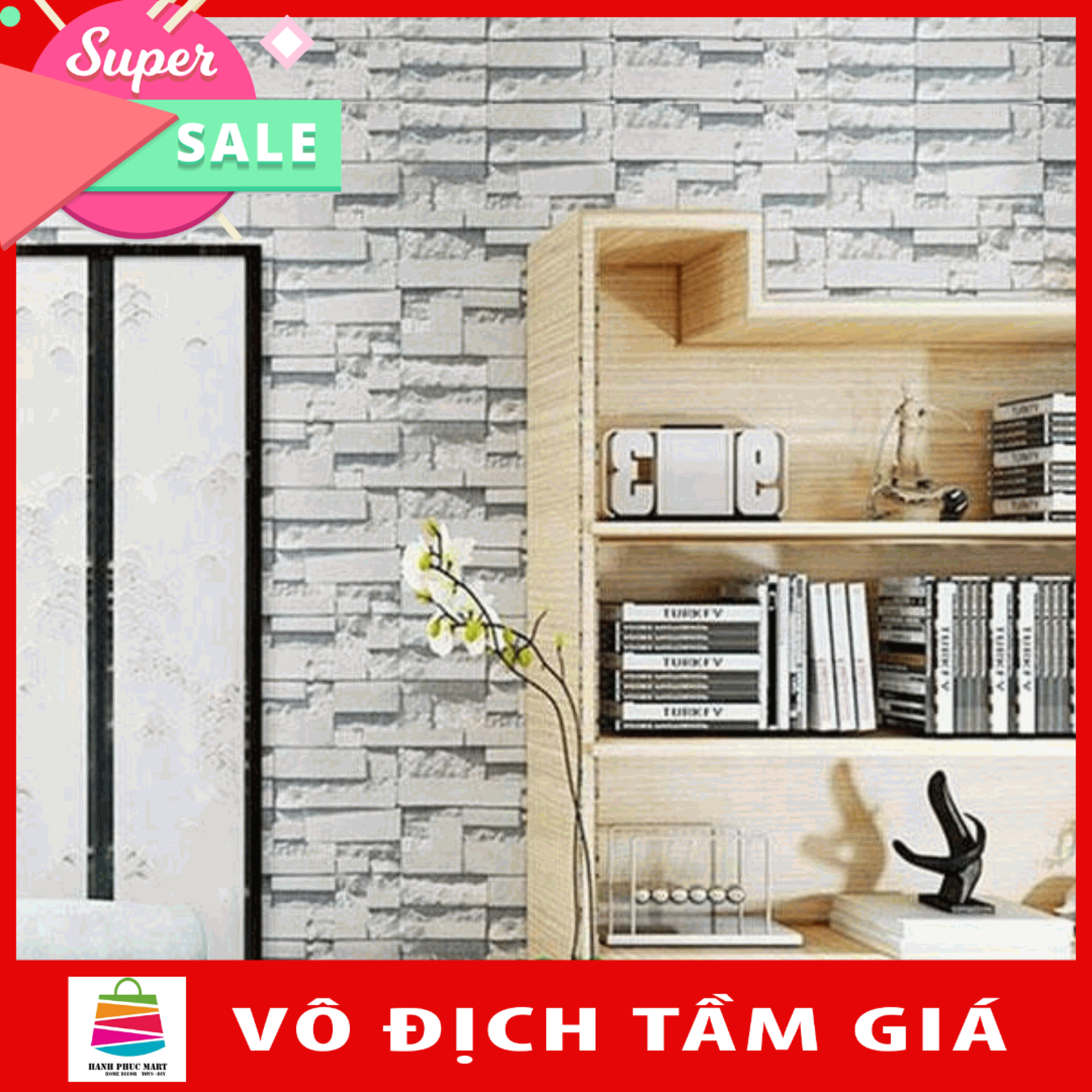 5m giấy dán tường - decal dán tường - gạch trắng-hpmwallpaper