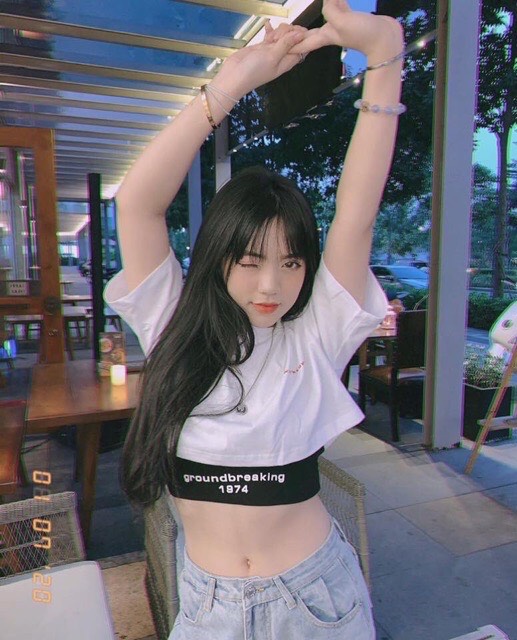 Set áo croptop 2 lớp trắng đen cực hot