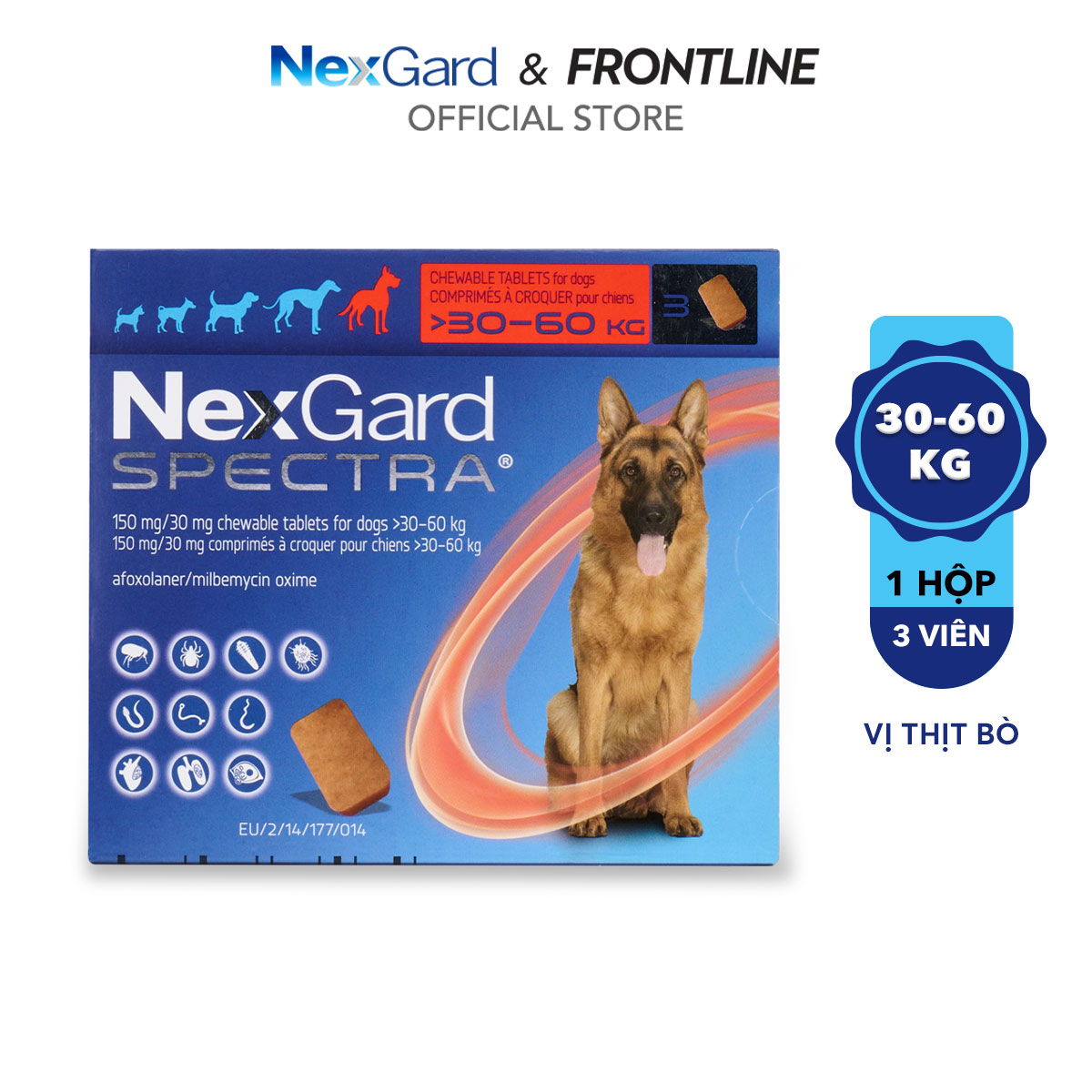 NexGard Spectra - Viên nhai phòng & trị nội, ngoại ký sinh cho chó 30-60kg