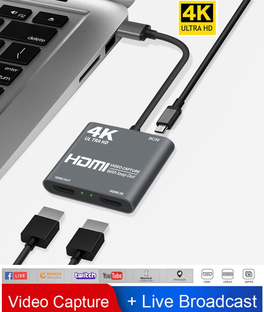 Bộ hdmi video capture usb 3.0 hỗ trợ 4k game video record live streaming recorder