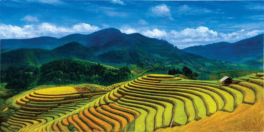 Tranh phong cảnh ruộng bậc thang là một trong những bức tranh mang đậm nét đẹp Việt Nam, giúp bạn cảm nhận được sự tươi mới và tinh khiết của thiên nhiên. Hãy thưởng thức bức tranh này để đắm mình trong vẻ đẹp thiên nhiên tuyệt vời. Hãy xem ngay hình ảnh liên quan đến từ khóa này.