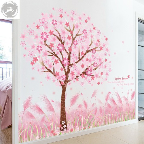 [HCM]DECAL DÁN TƯỜNG TẾT CÂY ĐÀO VÀ CHÂN TƯỜNG CỎ LAU HỒNG