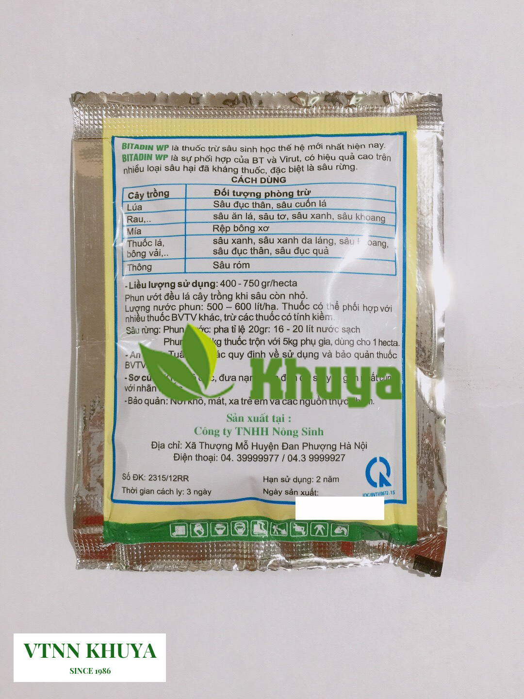 Trừ sâu sinh học Bitadin WP 20gr thế hệ mới