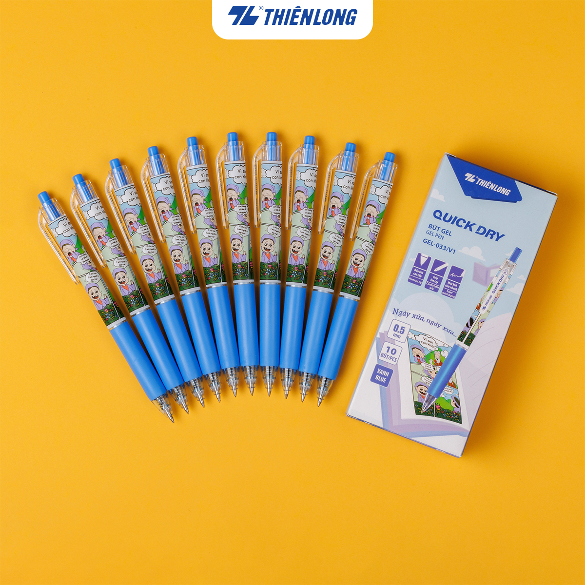 Combo 5/10/20 bút gel quick dry thiên long gel-033/v1 - mực khô siêu nhanh - họa tiết thời trang