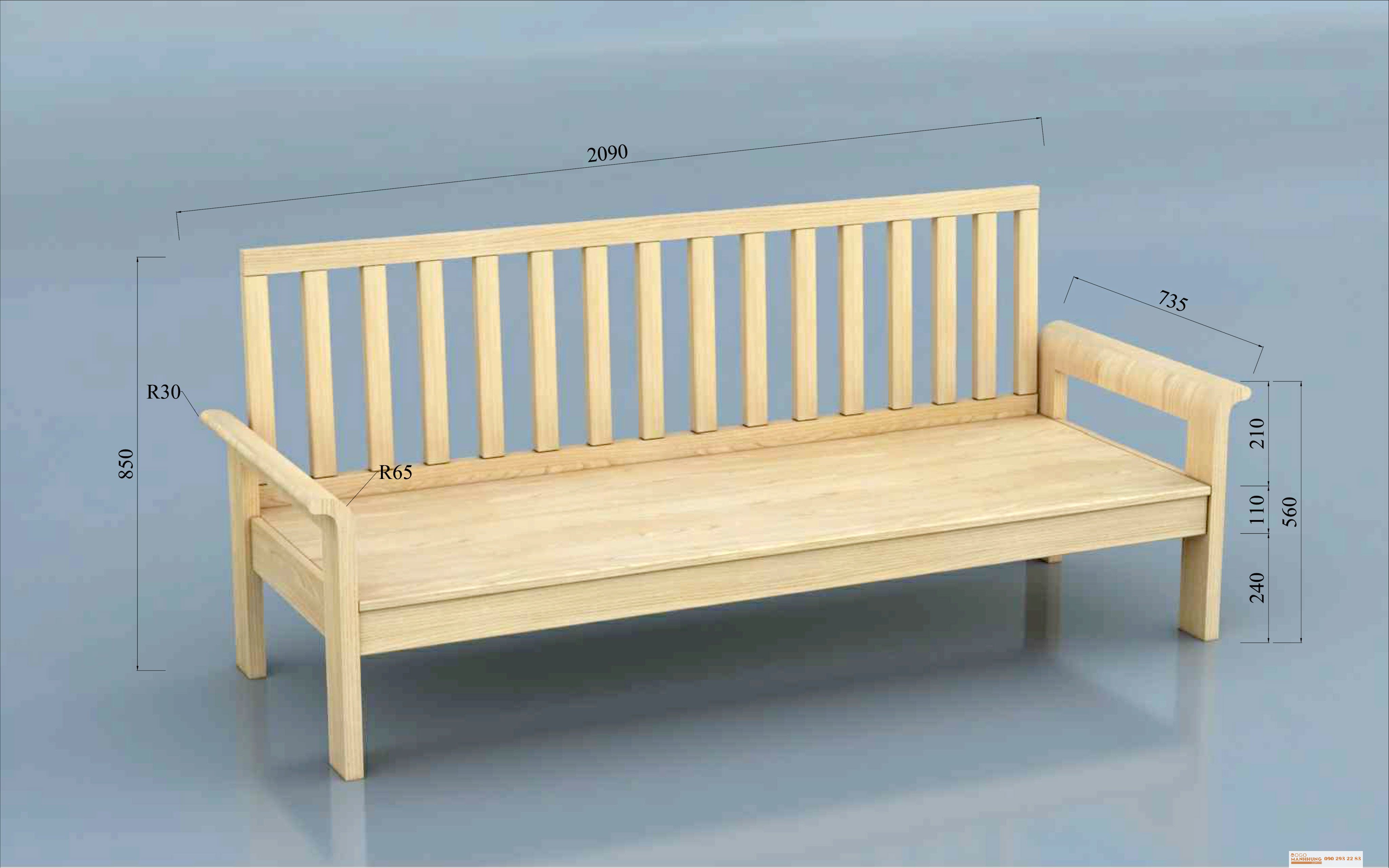 Ghế sofa gỗ sồi 60 x 2m miễn phí lắp đặt giao hàng
