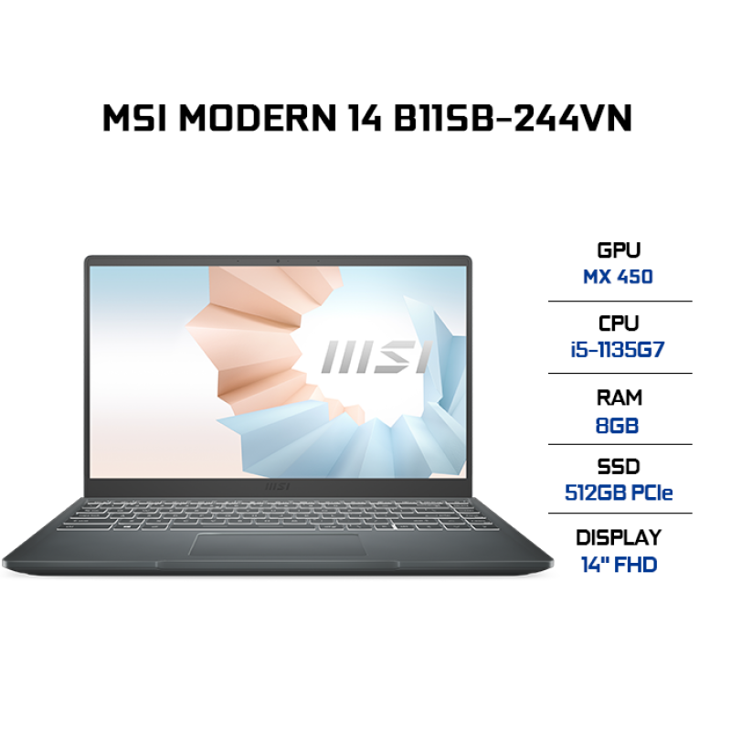 Bảng giá Laptop MSI Modern 14 B11SB-244VN i5-1135G7  8GB  512GB  VGA MX450 2GB  14 FHD  Win 10 Phong Vũ