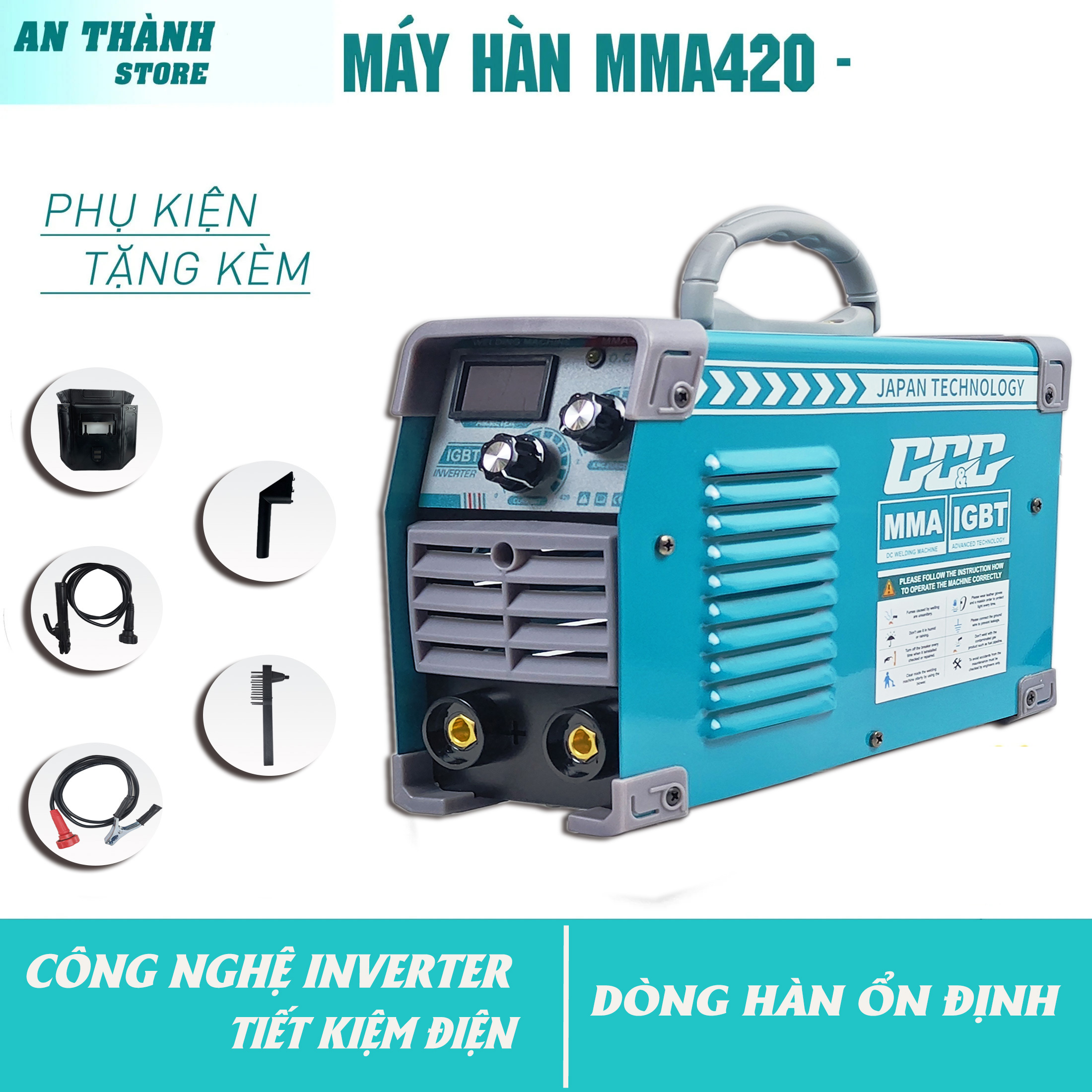 Máy hàn, Máy hàn điện tử MMA420, máy hàn hồ quang, hàn inox, máy hàn que lõi đồng, đủ phụ kiện