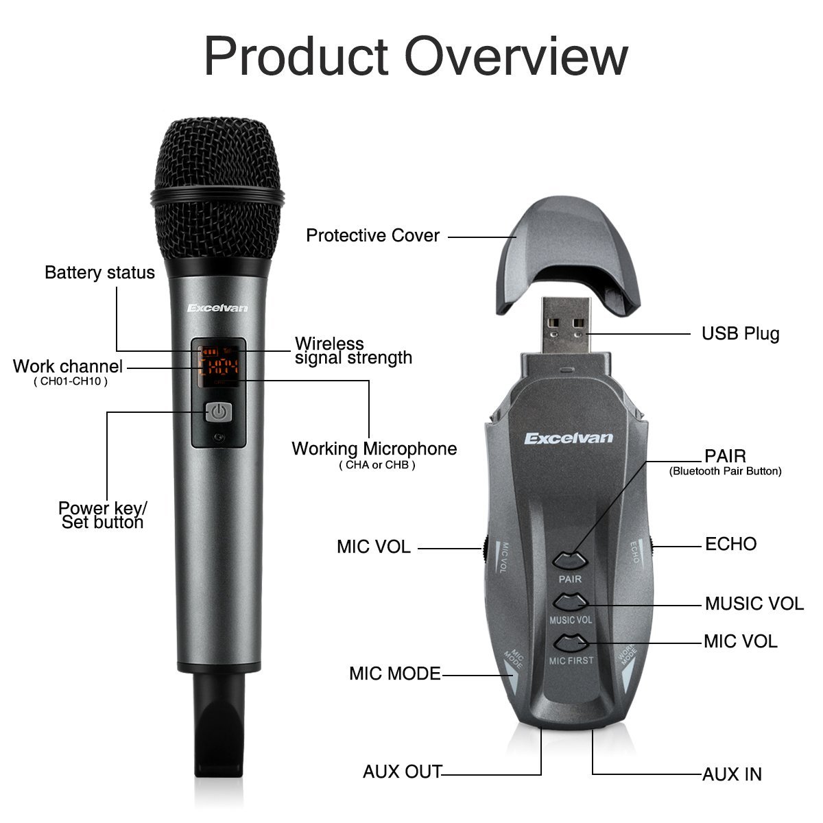 Mic hát karaoke không dây excelvan k18v âm thanh chuyên nghiệp, sở hữu độ nhạy cao, âm thanh không bị vỡ, micro excelvan k18v bluetooth, vỏ kim loại siêu bền