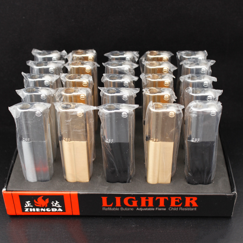 Bật lửa gas đá lửa khò tia ZD2039 thân kim loại có núm vặn khóa lửa, chỉnh lửa độc đáo (ngẫu nhiên màu)