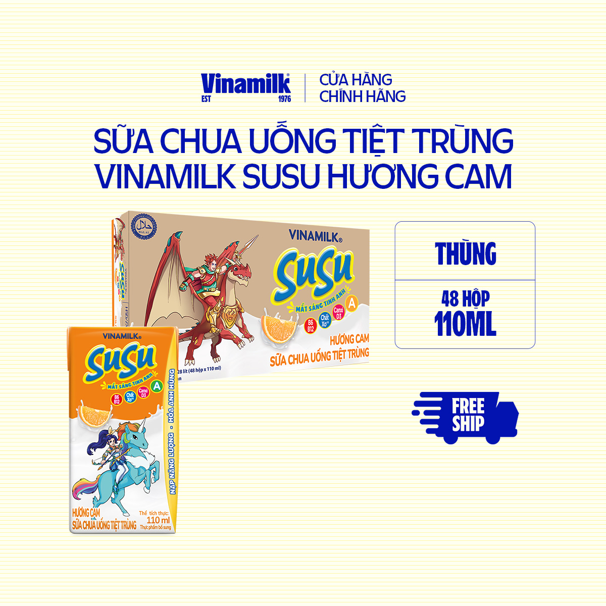 Sữa Chua Uống Tiệt Trùng Vinamilk SuSu hương Cam - Thùng 48 hộp 110ml