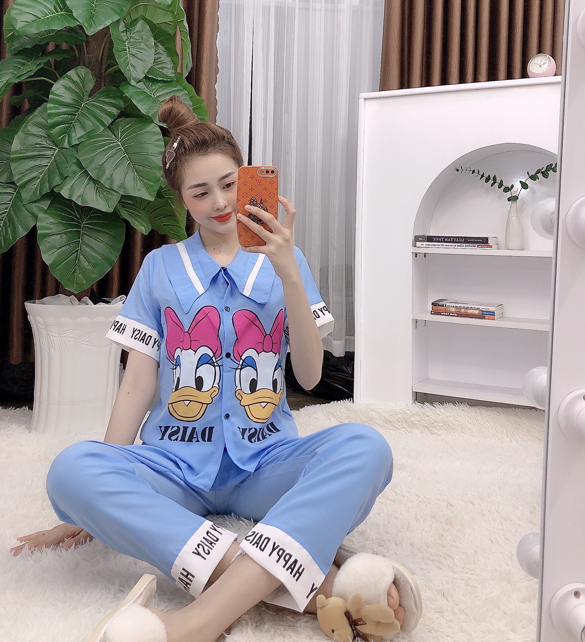 Pijama Tay ngắn quần dài Vải Kate Lụa Freesize dưới 56kg