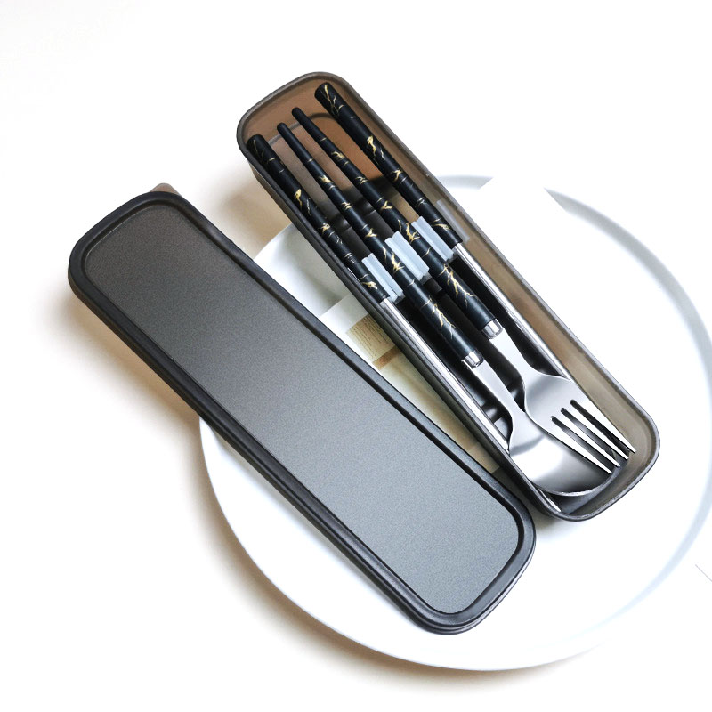 Bộ Muỗng Đũa Văn Phòng Bằng Inox thép không rỉ Có Cán Cầm Tay bọc nhựa ABS dễ dàng vệ sinh sạch sẽ