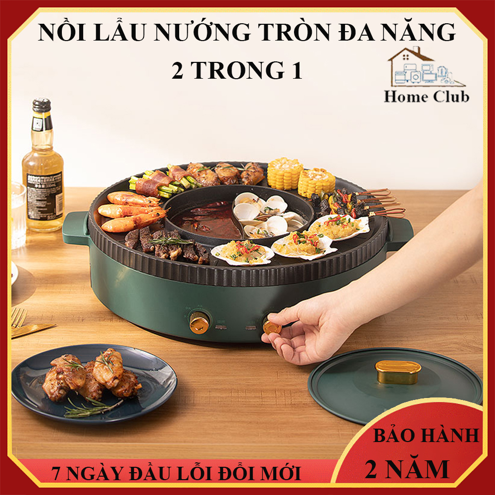 Nồi lẩu nướng tròn đa năng kết hợp 2 trong 1 vừa lẩu vừa nướng chống dính cao cấp với 2 mâm nhiệt, công suất 1350W. Bếp lẩu nướng đa năng- bảo hành 2 năm, lỗi đổi mới 7 ngày đầu nhận phẩm do nhà sản xuất.