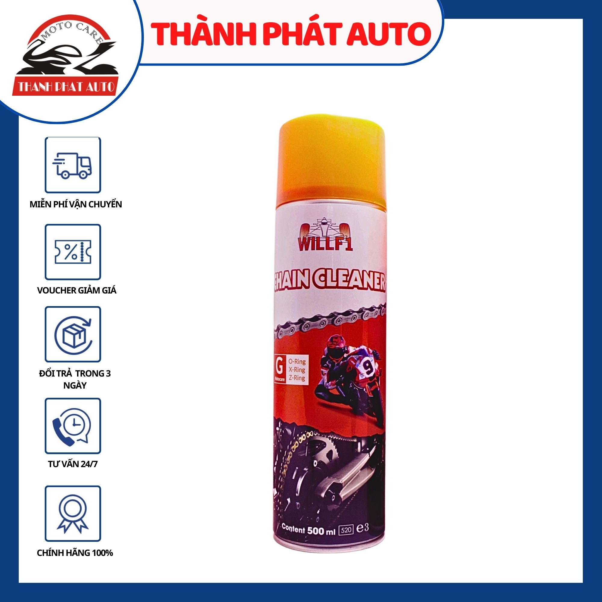 Chai xịt rửa sên xe máy/ moto willf1 chain cleaner 500ml