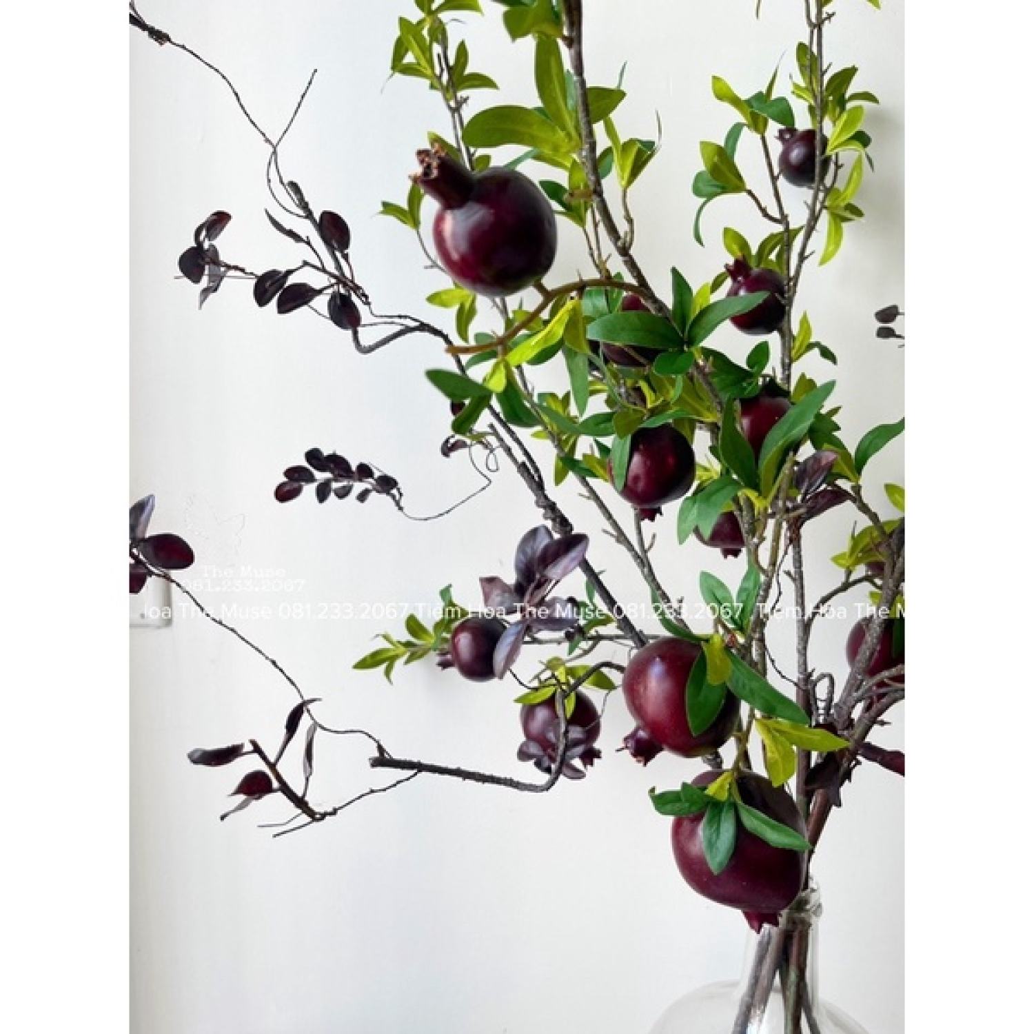 Cành Lựu - Đỏ Mận Tím - Decor Phong Cách Wabi Sabi