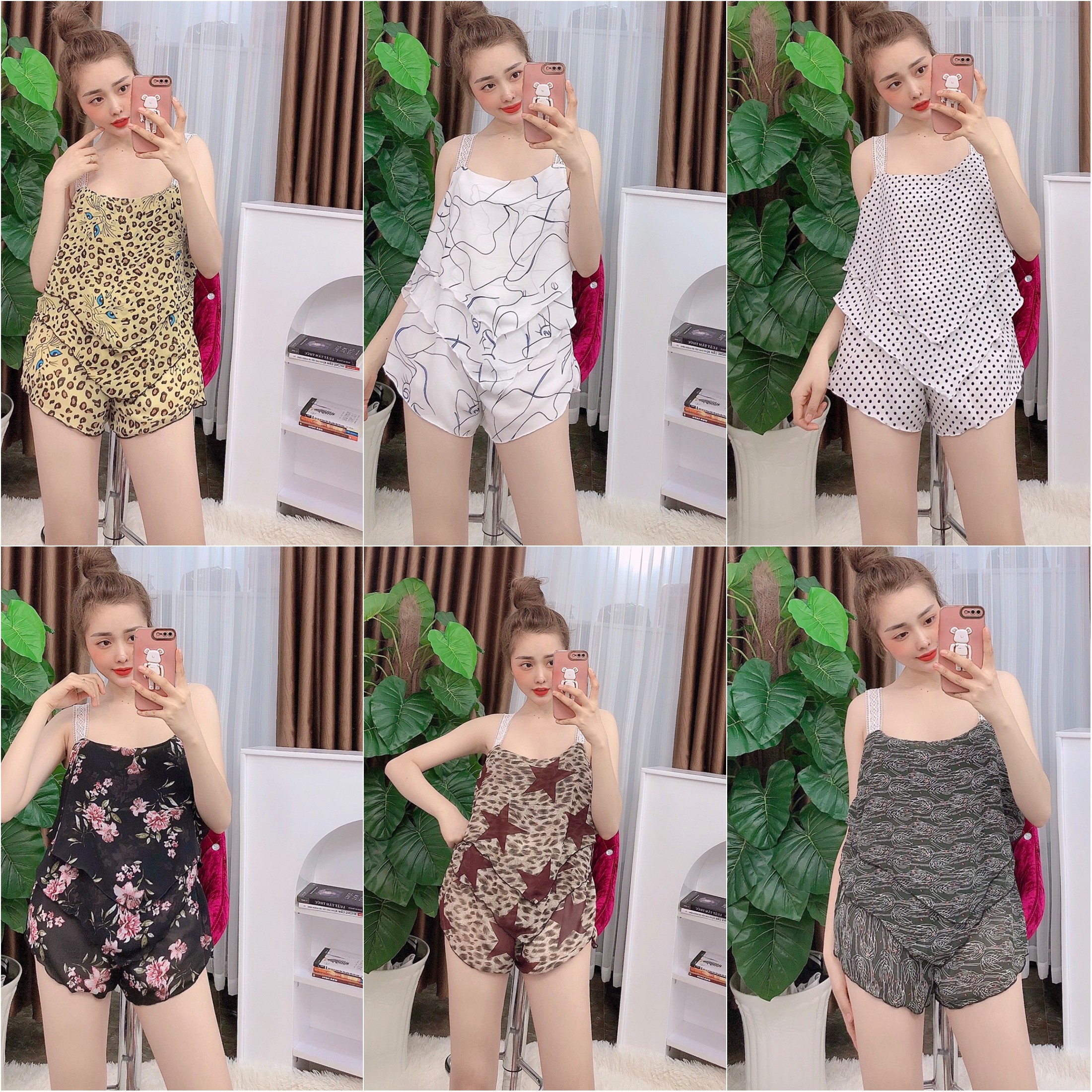 Đồ Bộ Ngắn 2 dây Phối 3Tầng Vải voan xốp Mềm Mịn Freesize Dưới 57kg Mộc Shop