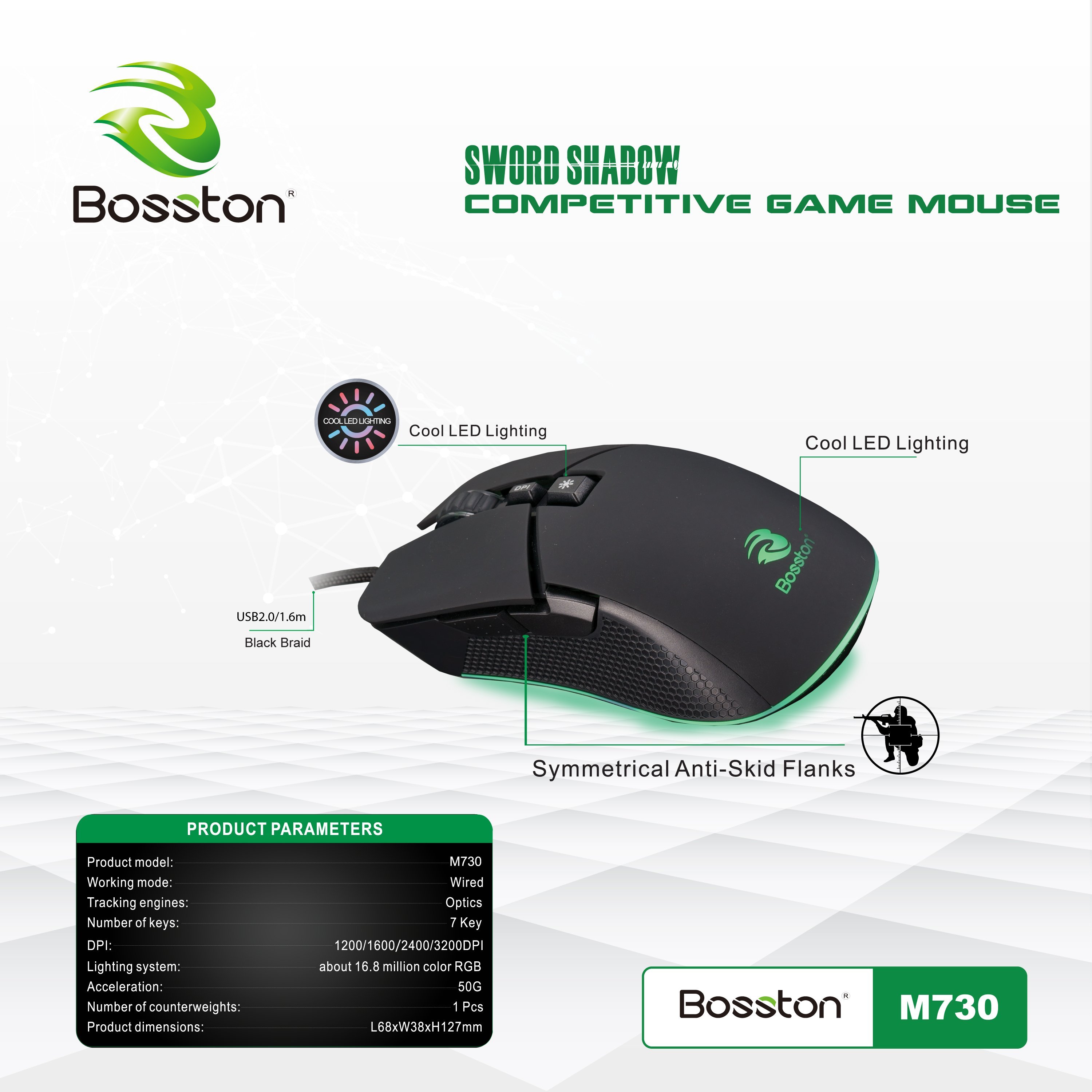 Chuột Gaming 7D Bosston M730 DPI 3200 - Led cực đẹp (Đen) - Nhất Tín Computer