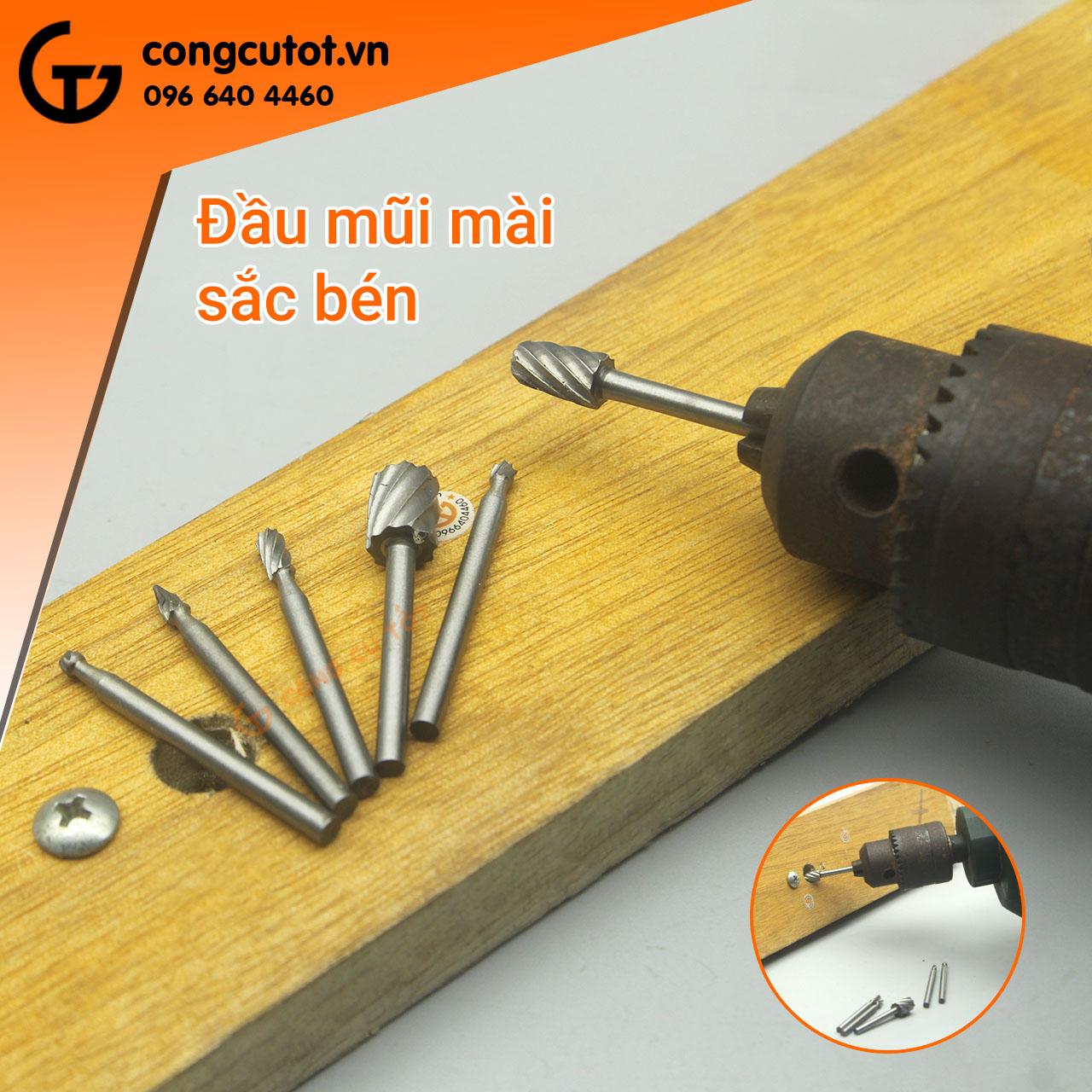 Bộ 6 mũi phay gỗ trục 3mm