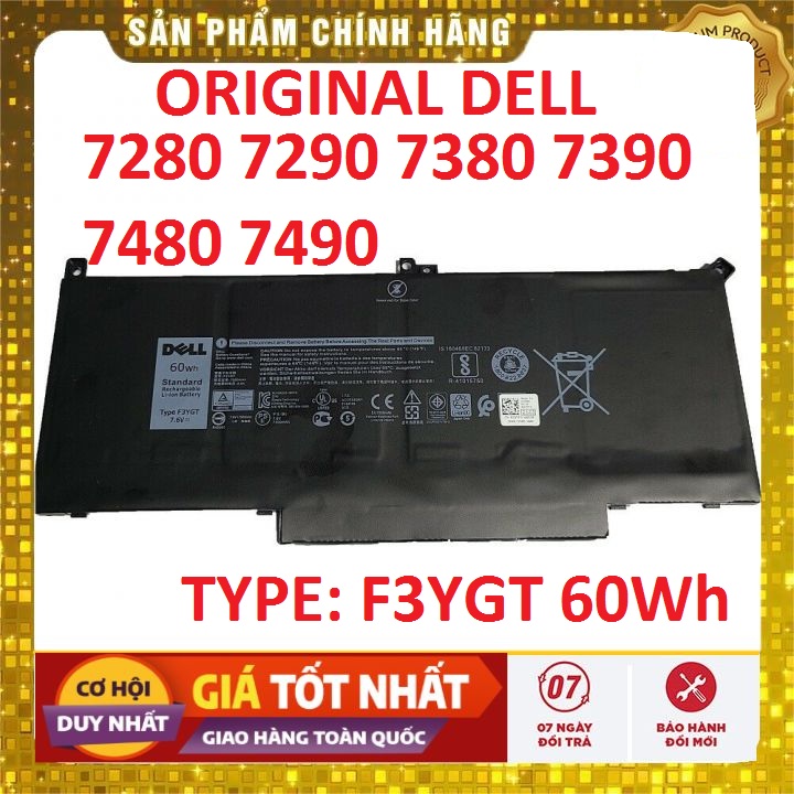 Pin laptop dell f3ygt 60wh latitude 7280 7290 7380 7390 7480 7490 - pin zin bảo hành 6 tháng lỗi đổi mới