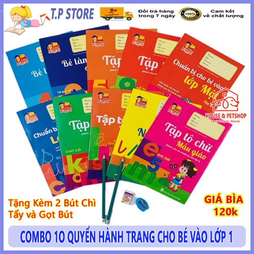 Combo of 10 self-adhesive book of grade 1 (including 2 2B pencil + 1 sharpener + 1 eraser)-4-6 year old letter and number learning book
