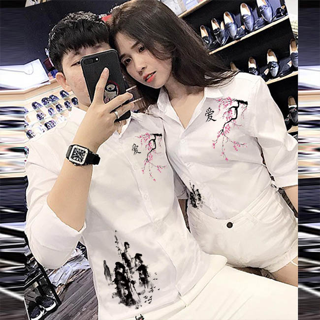 [HCM]Áo Sơ Mi Cặp Đôi Nam Nữ Họa Tiết Cao Cấp | Áo Đôi Nam Nữ Đẹp C69( HÌNH .T.H.Ậ.T. )