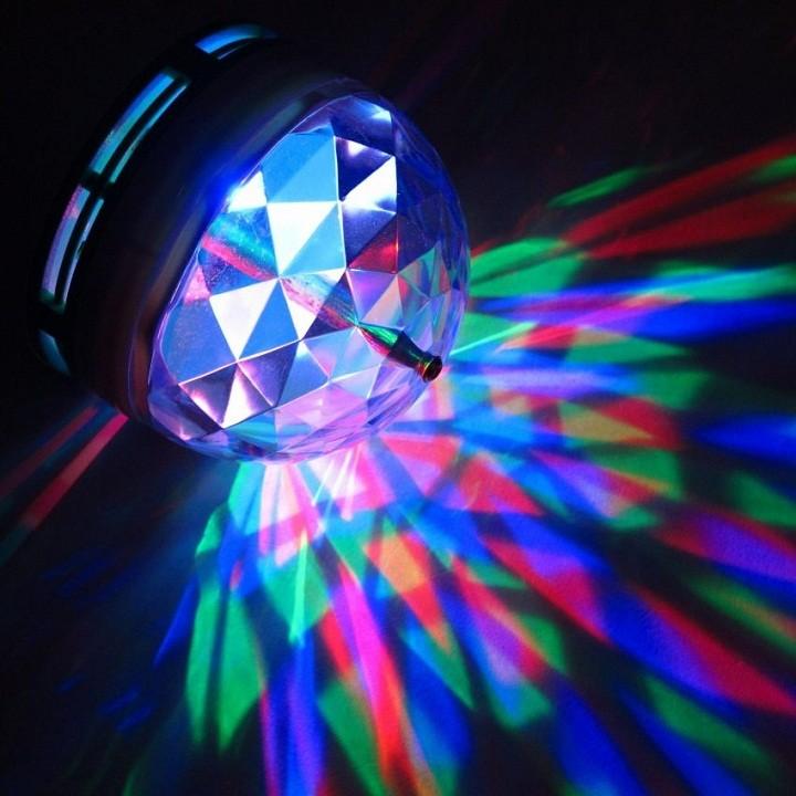 Đèn LED - Đèn LED quả cầu cảm ứng xoay pha lê 7 màu nháy theo nhạc