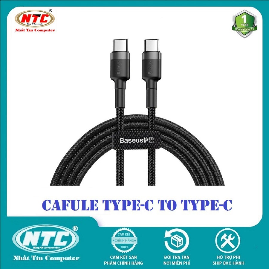 Cáp sạc nhanh và truyền dữ liệu Baseus Cafule Type-C to Type-C PD 2.0 60W dài 1M / 2M - Hãng phân phối chính thức - Nhất Tín Computer
