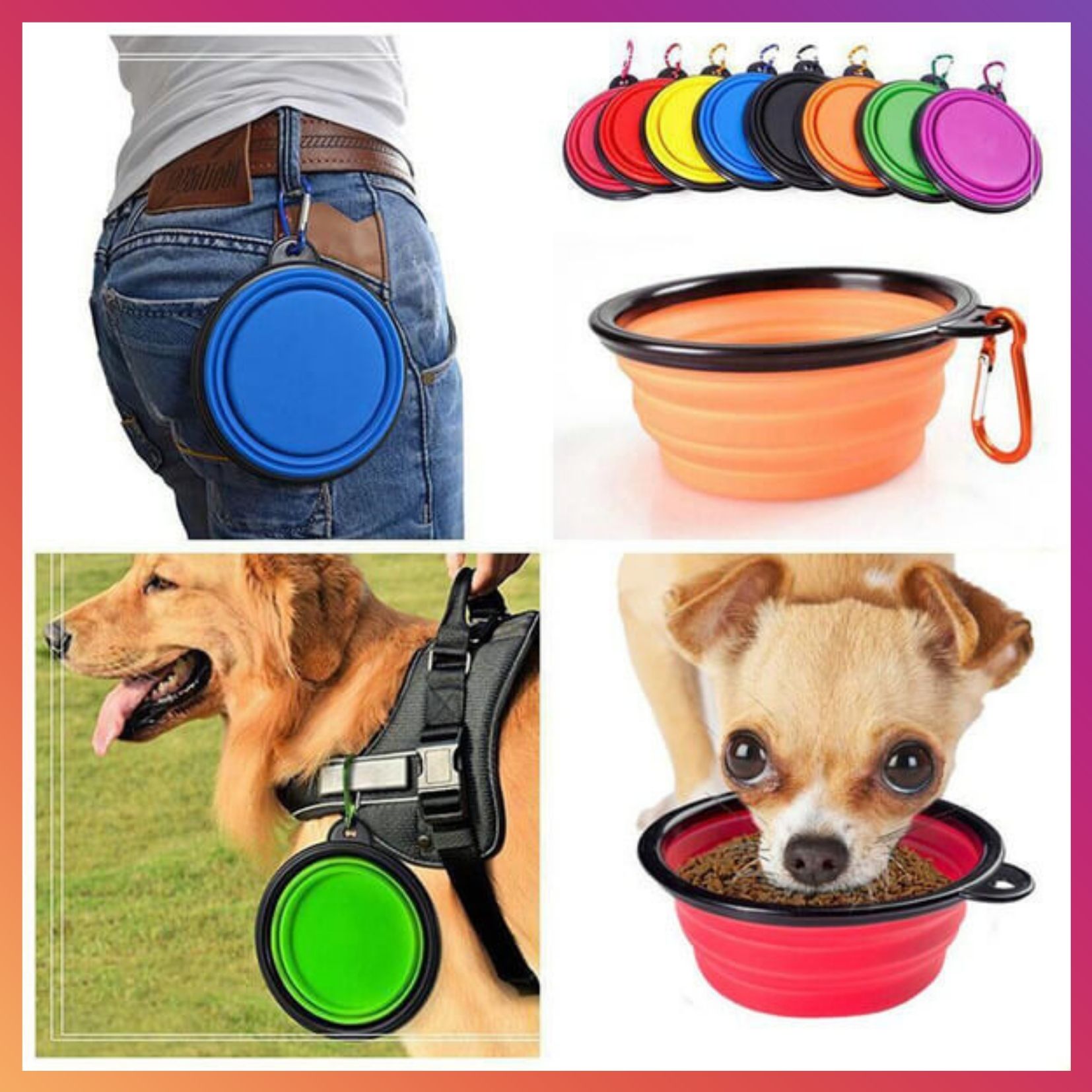 Food Bowl travel for dog cat, food bowl folding silicone foldable, food bowl for dog cat carry, convenient use, sanitary-code BABS23-PetLover