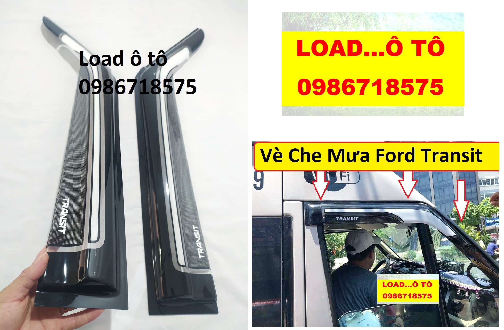 Bộ vè che mưa xe ford transit 2023-2014 đen, sơn cao cấp nhất thị trường