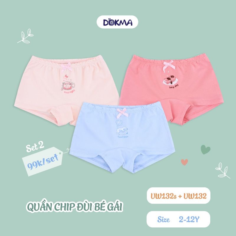 Set 3 quần chip đùi dokma cho bé gái 2-12y