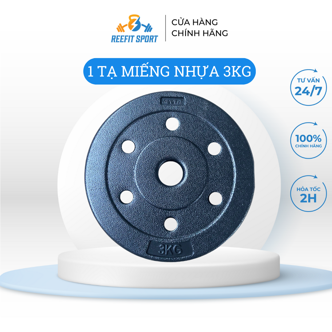 Tạ miếng nhựa đen 3kg Reefit có ruột