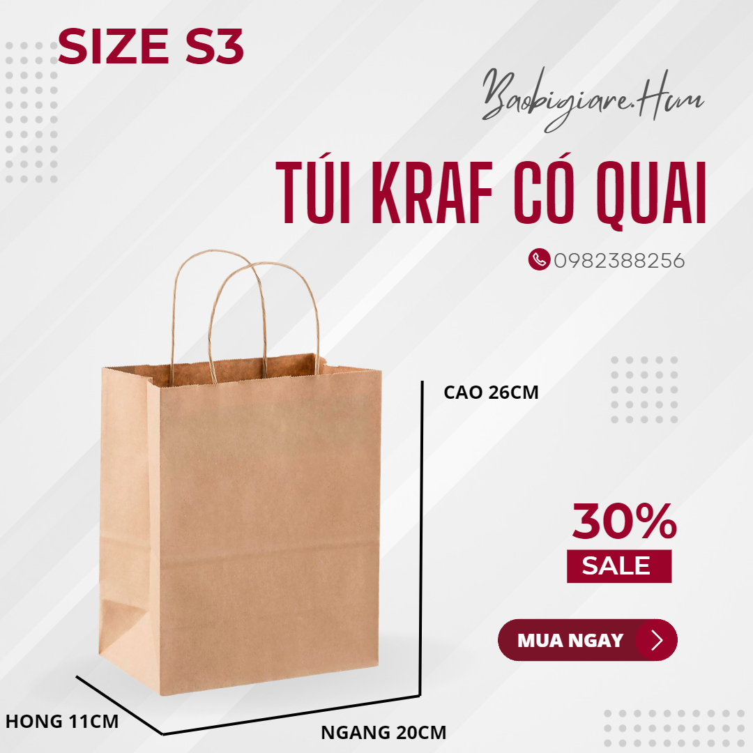 TÚI GIẤY KRAFT CÓ QUAI 100 % GIẤY KRAFT