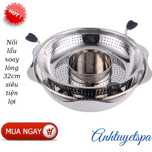 Nồi lẩu xoay lòng 32cm siêu tiện lợi - Nồi lẩu xoay 2 ngăn tiện dụng
