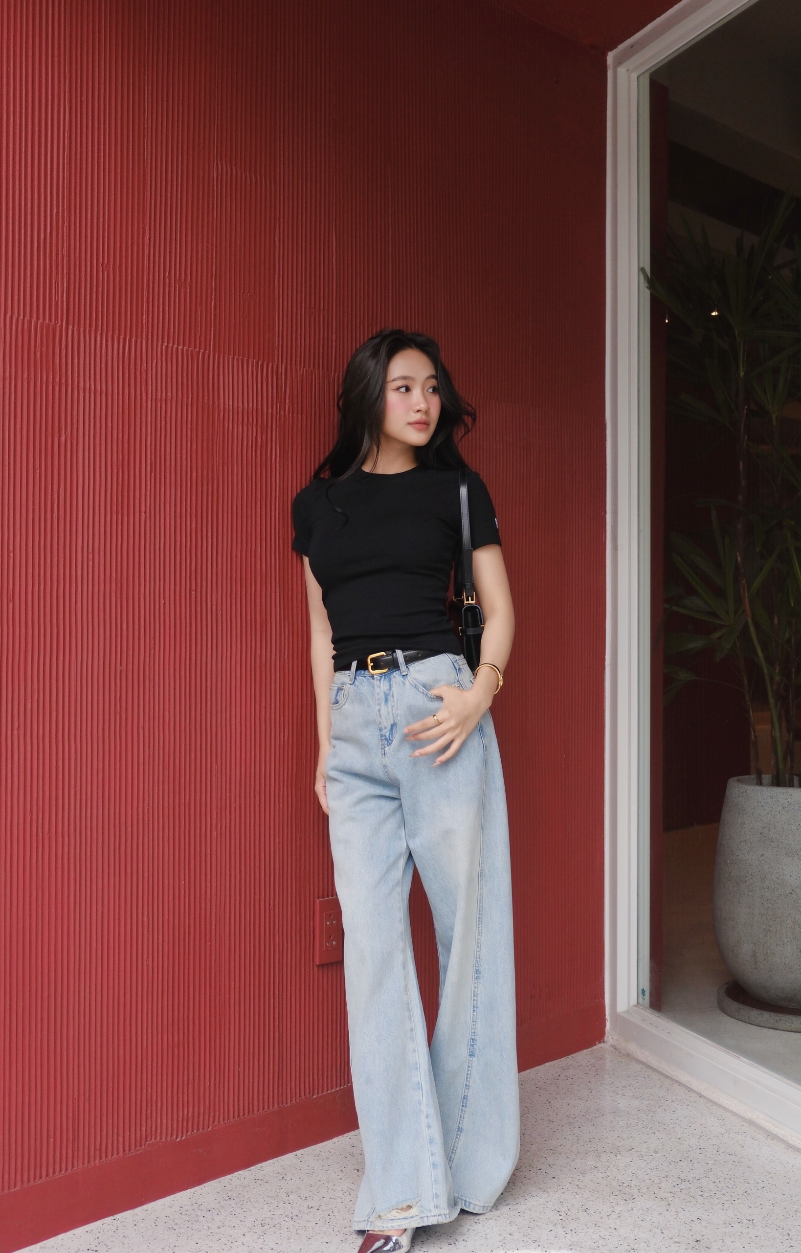 Quần jeans ống loe rộng BASIC PIE JEANS