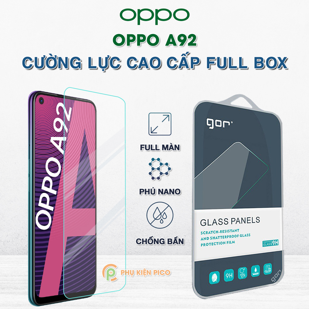 Kính cường lực Oppo A92 full màn hình chính hãng Gor dùng chung với mọi loại ốp lưng - Dán màn hình Oppo A92