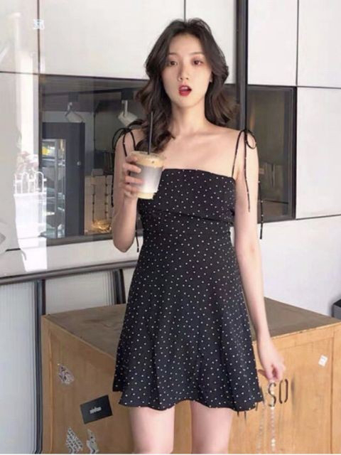 Đầm hoa nhí 2 dây cột nơ