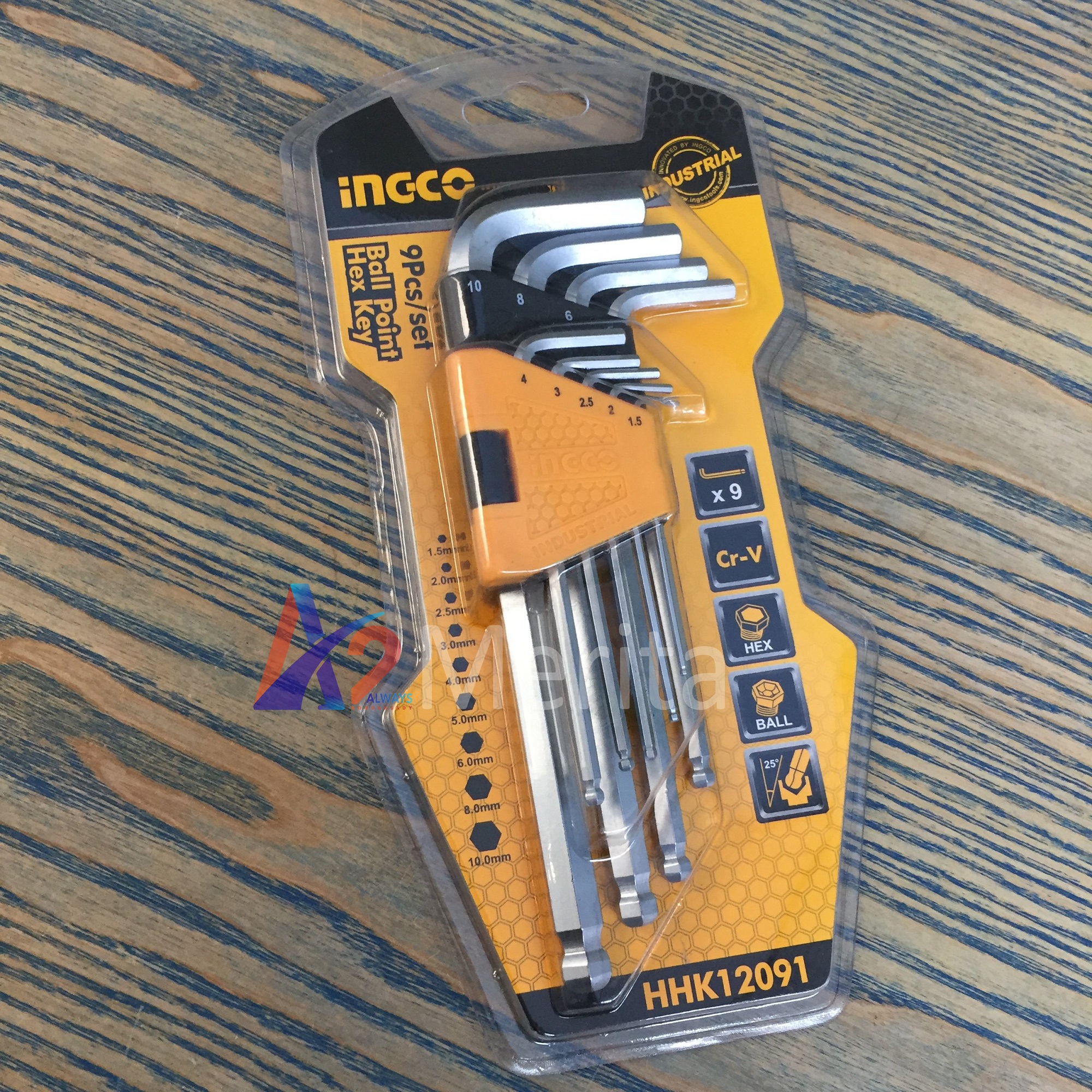 Bộ lục giác bi 9 chi tiết 1.5-10mm ingco hhk12091
