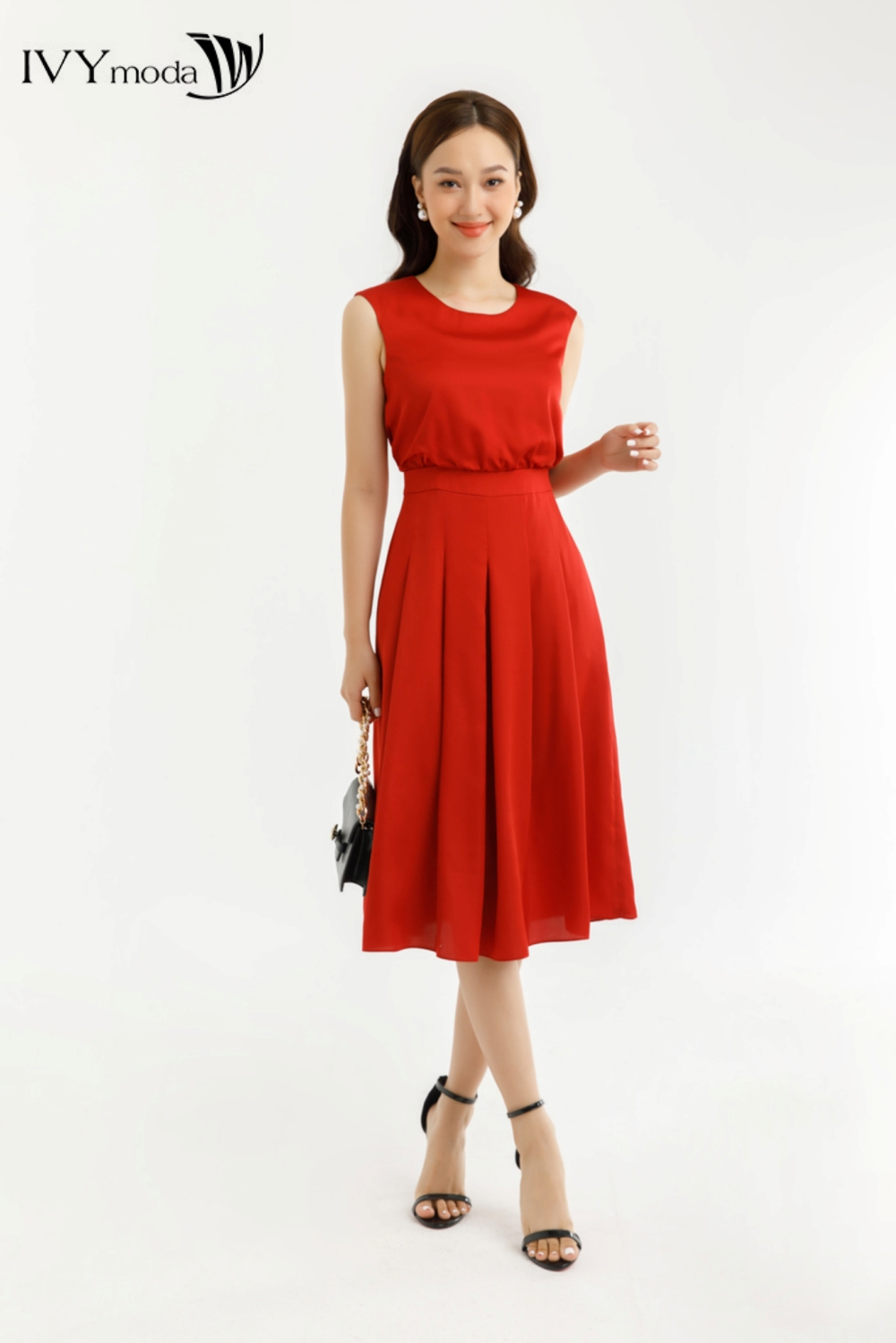 [SINH NHẬT SALE XỊN | VOUCHER GIẢM 100K - MUA 3 GIẢM THÊM 10%] Đầm lụa xòe nhún eo IVY moda MS 48M7573