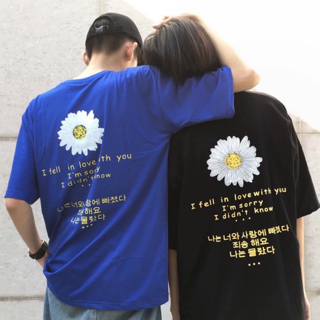 [HCM] XẢ HÀNG - ĐỒNG GIÁ 19K Áo Cặp - Áo thun nam nữ form rộng Hàn Quốc in hình Hoa Cúc kèm chữ độc đẹp vải dày mịn mát