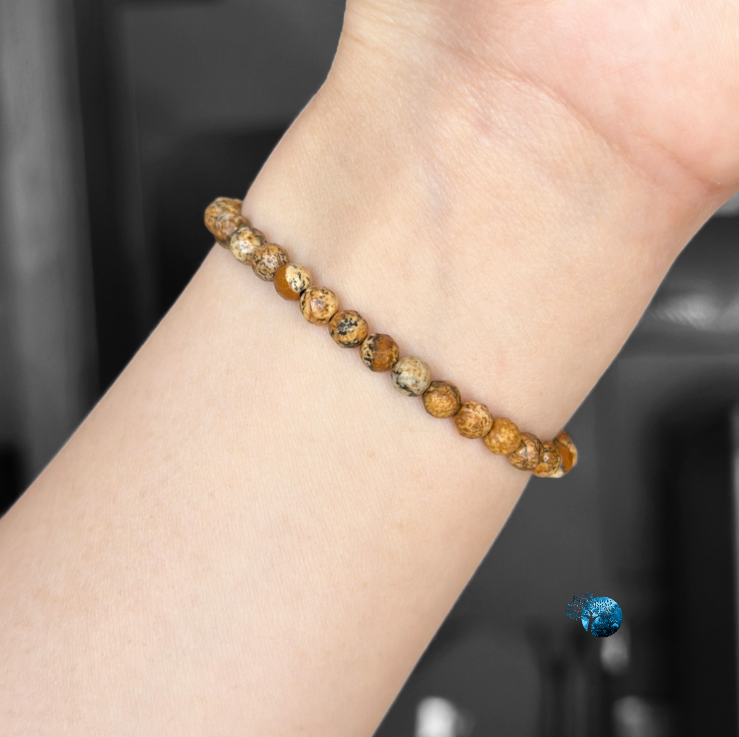 Vòng tay đá picture jasper hạt méo 4mm