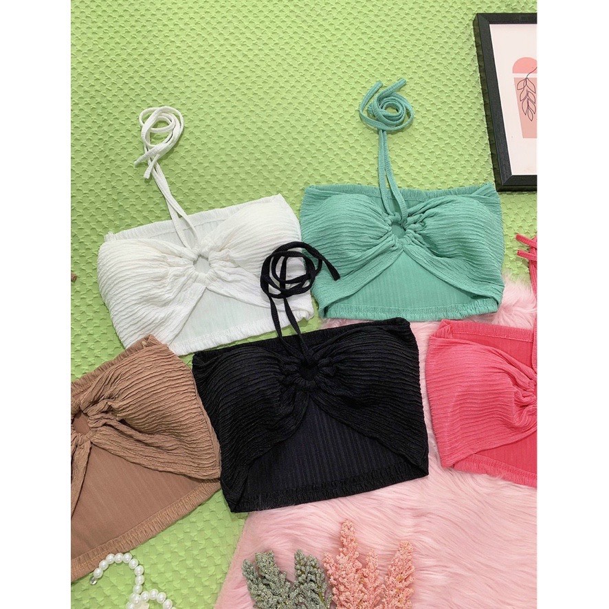 Áo ống khoen ngực có mút ngực kiểu cột dây cổ