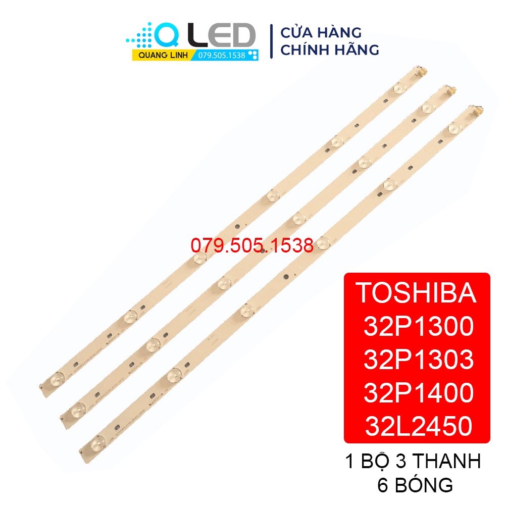 Bộ led tivi toshiba 32p1300,32p1303,32p1400,32l2450 mới 100% hàng chính hãng chất lượng, bộ 3 thanh,mỗi thanh 6 bóng 3v