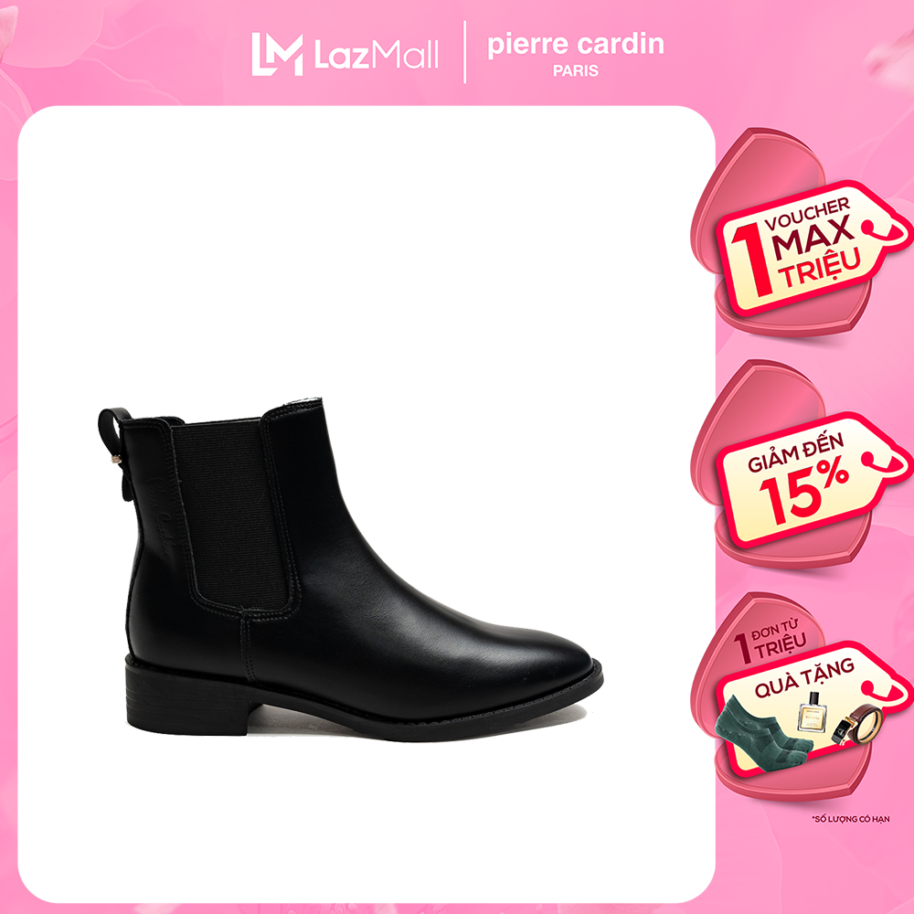 Giày Boots/ Bốt nữ Pierre Cardin chất liệu da cao cấp, đế cao 3,5cm, thiết kế phối thun - 243