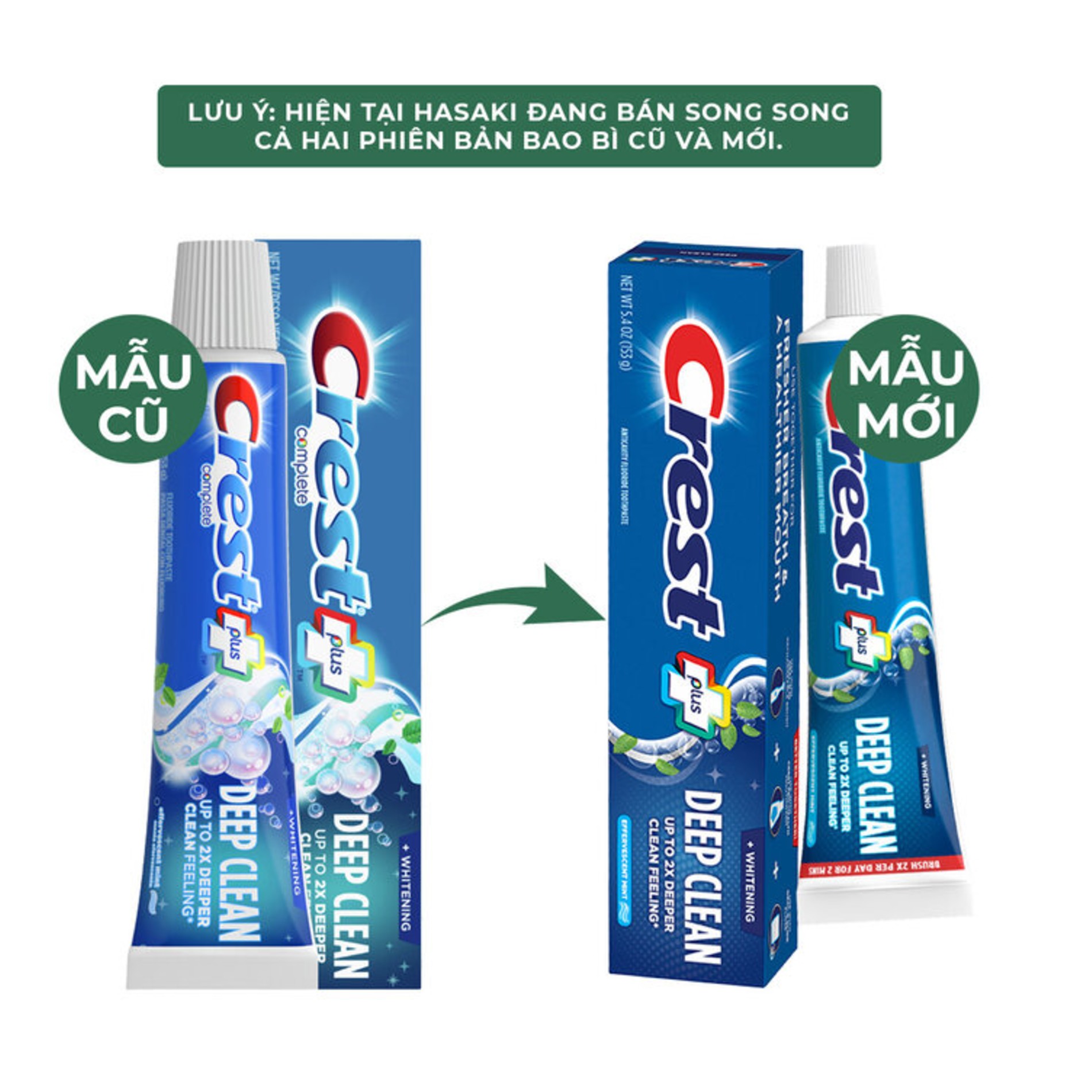 Kem Đánh Răng Crest Plus Deep Clean Làm Sáng, Tác Động Sạch Sâu - 153g