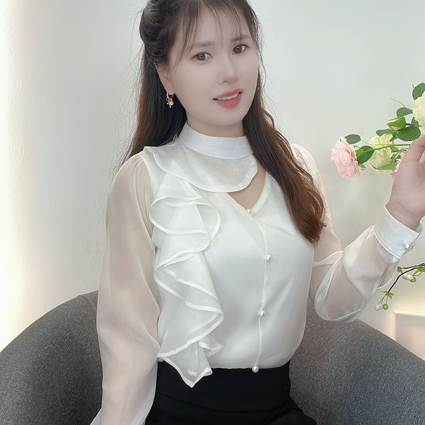 AN32- ÁO KIỂU CÔNG SỞ BÈO 1 BÊN