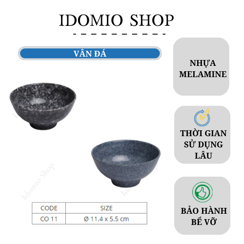 Chén Cơm Nhựa Melamine Vân Đá Xanh/Đen