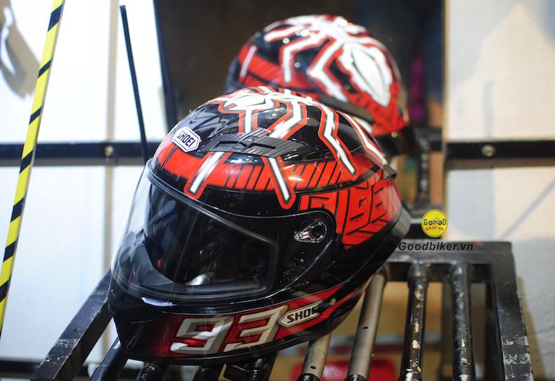 Tem Shoei nhện 93 đỏ dán mũ fullface